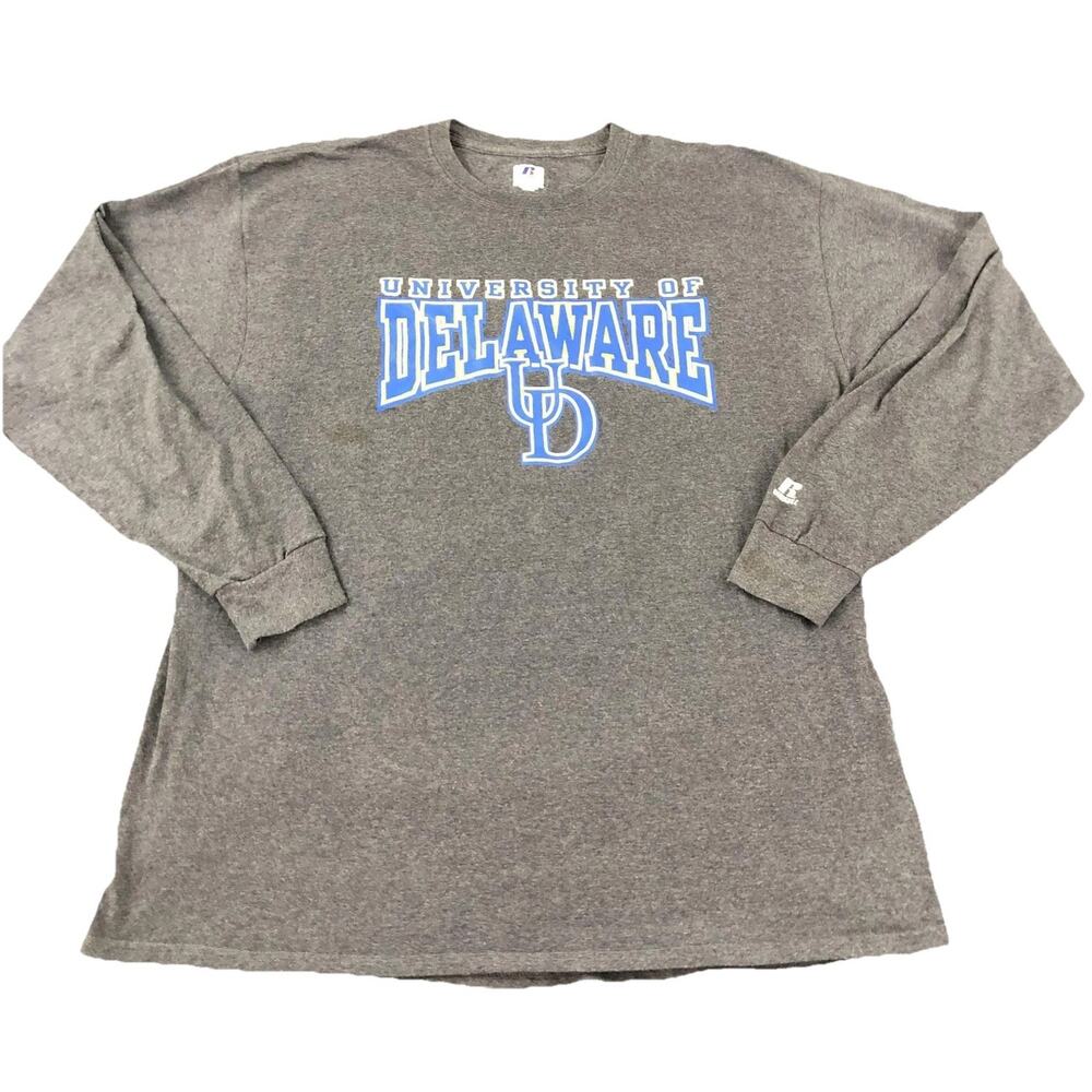 University Of Delaware Shirt Mens XL Gray NCAA College Russell Long Sleeve